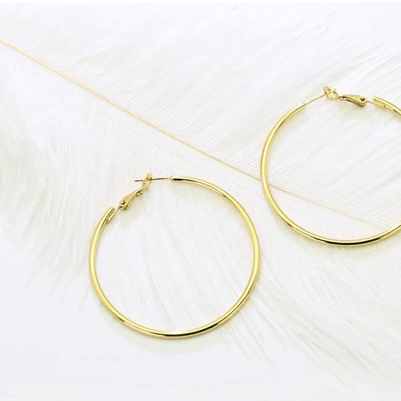 2 inch Gold over Sterling Silver Hoop Earrings - Picture 6 of 6